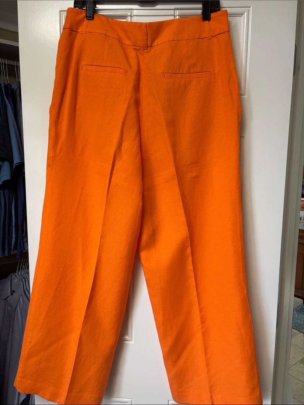 Peyton Linen Blend Orange Wide-Leg Trousers - Picture 5 of 7